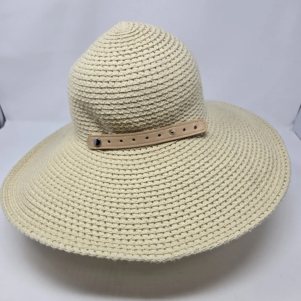 LANDS' END NATURAL CREAM OVERSIZE ADJUSTABLE SUN HAT CAP WOMEN OS VACATION BEACH